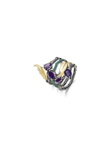 925 Sterling Silver With Silver Plated Gemstone Geometric Stacking Rings