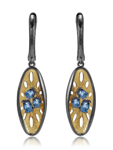 925 Sterling Silver With 18k Gold Plated Vintage Geometric Drop Earrings