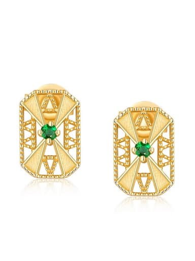 925 Sterling Silver With Gold Plated Vintage Square Cubic Zirconia Stud Earring