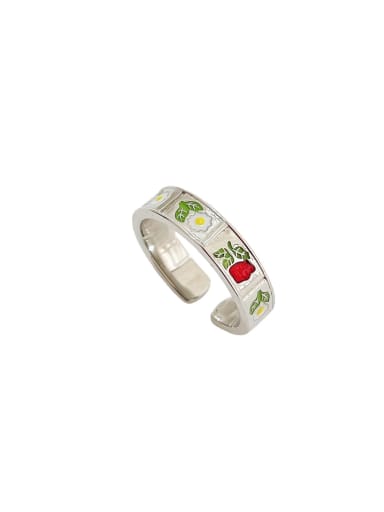 925 Sterling Silver With  Enamel Flower Band Rings