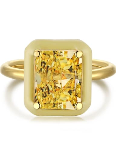 925 Sterling Silver With 18k Gold Plated Epoxy Vintage Geometric Solitaire Rings