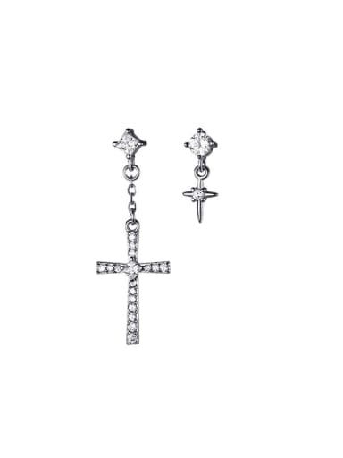 925 Sterling Silver With Cubic Zirconia Cross Earrings