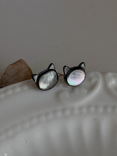925 Sterling Silver With Shell Cat Stud Earrings