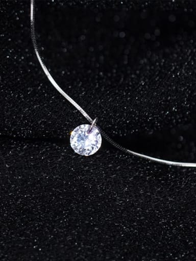 925 Sterling Silver With White Gold Plated Delicate Round Engagement Necklaces