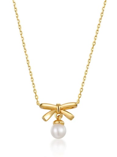 925 Sterling Silver With Freshwater Pearl Cute Bowknot Necklaces