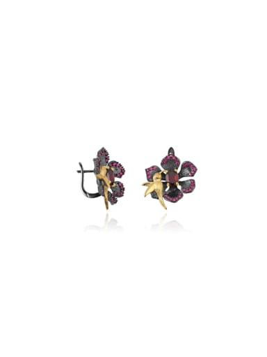 925 Sterling Silver With Black Gun Plated Vintage Flower Clip On Earrings