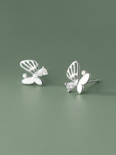 925 Sterling Silver With  Cubic Zirconia Butterfly Stud Earrings