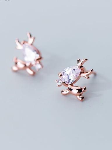 925 Sterling Silver With Rose Gold Plated Delicate Animal Stud Earrings