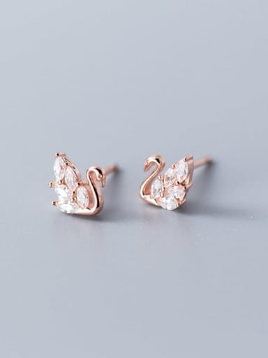 925 Sterling Silver With Rose Gold Plated Delicate Swan Stud Earrings