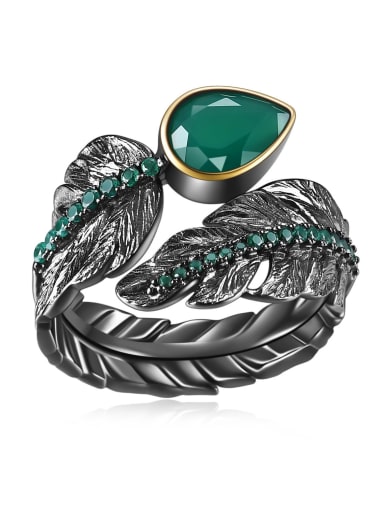 925 Sterling Silver With Gemstone Feather Statement Rings