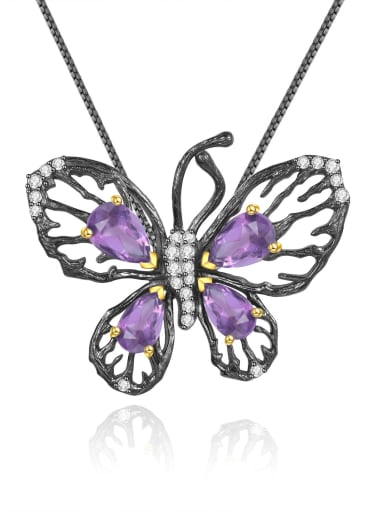 925 Sterling Silver With Black Gun Plated Vintage Butterfly Necklaces