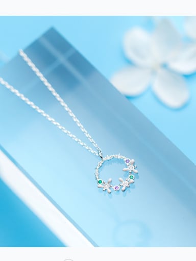 S925 Silver Necklace lady wind temperament diamond studded Necklace sweet circle flower clavicle chain D4212