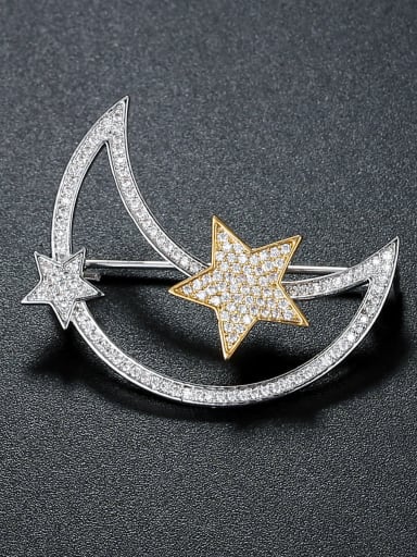 Copper inlaid AAA zircon moon star Brooch