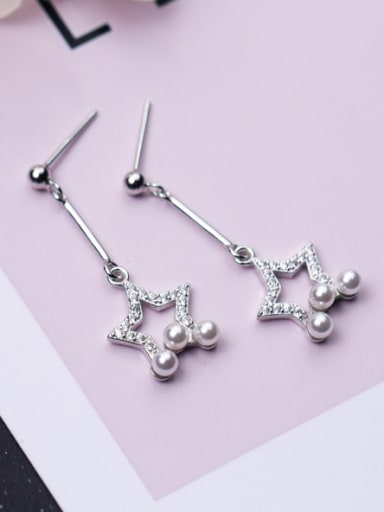 Fashion Star Shaped S925 Silver Artificial Pearl Drop Earrings