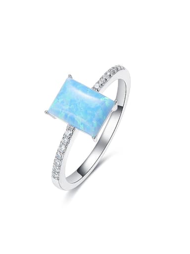 Simple Rectangular Opal stone 925 Silver Ring