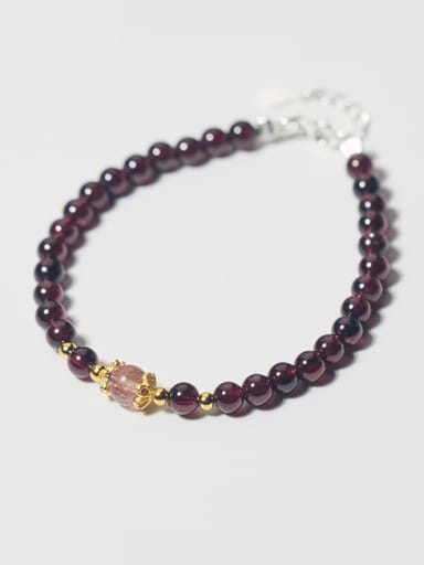 All-match Geometric Shaped S925 Silver Garnet Beaded Bracelet