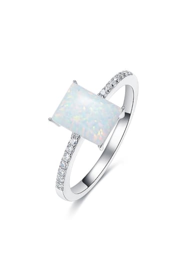 Simple Rectangular Opal stone 925 Silver Ring