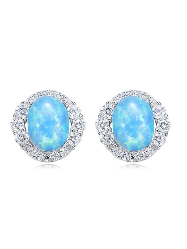 Tiny Oval Opal stone Zirconias 925 Silver Stud Earrings