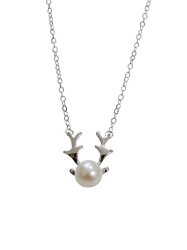 Pure Silver Natural Freshwater Pearl Christmas antlers Necklace