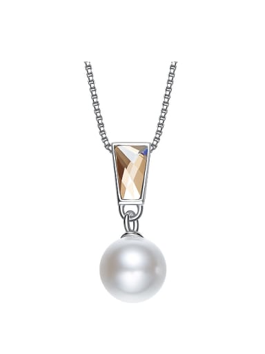 Simple Freshwater Pearl Swarovski Crystal Silver Necklace