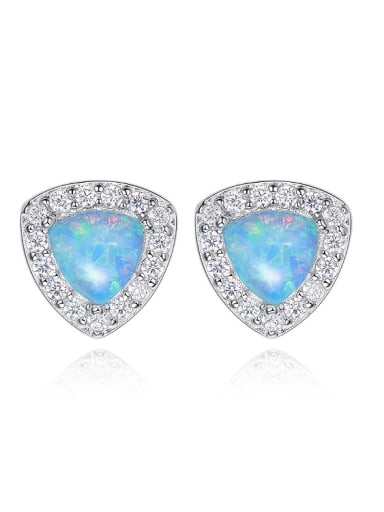 Fashion Tiny Triangle Opal stone Cubic Zirconias 925 Silver Stud Earrings