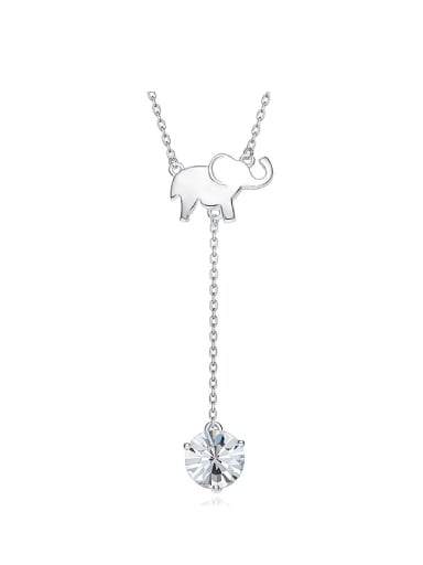 Simple Tiny Elephant Cubic Swarovski Crystal 925 Silver Necklace