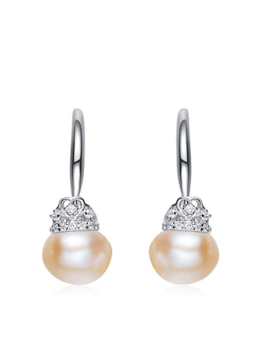 Simple Tiny Crown Freshwater Pearl Silver Earrings