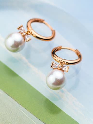 Trendy Rose Gold Plated Bowknot Shaped Pearl Clip Earrings