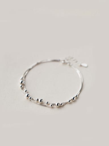 S925 Silver Smooth Surface Double Layer Bracelet