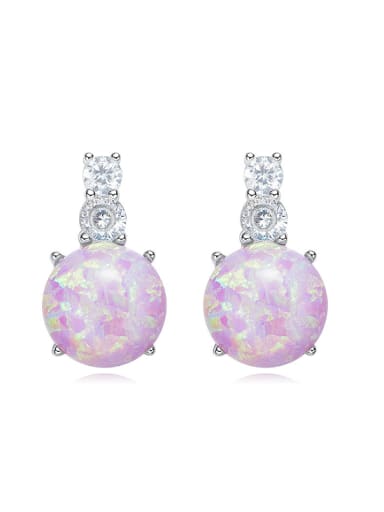 Tiny Opal stone Cubic Zircon 925 Silver Stud Earrings