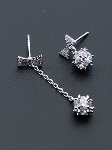 Fresh Bowknot Shaped Zircon S925 Silver Asymmetric Drop Earrings