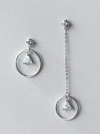 Personality Round Shaped Rhinestones Silver Asymmetric Drop Earrings