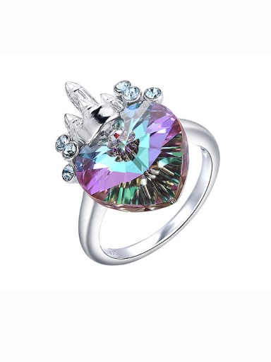 925 Silver Crystal Heart-shaped Statement Ring