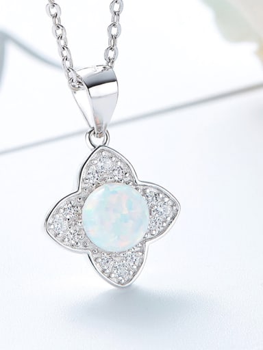 Fashion Opal stone Shiny Zirconias Flower 925 Silver Pendant