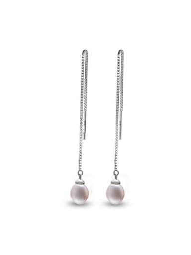Round Freshwater Pearl Drop threader earring