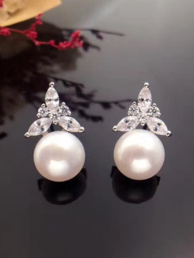 Fashion Freshwater Pearl Zircon stud Earring