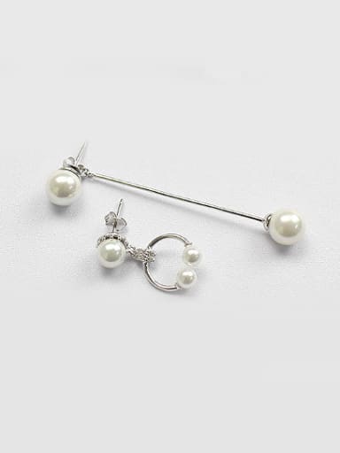 Fashion Artificial Pearls Silver Asymmetrical Stud Earrings