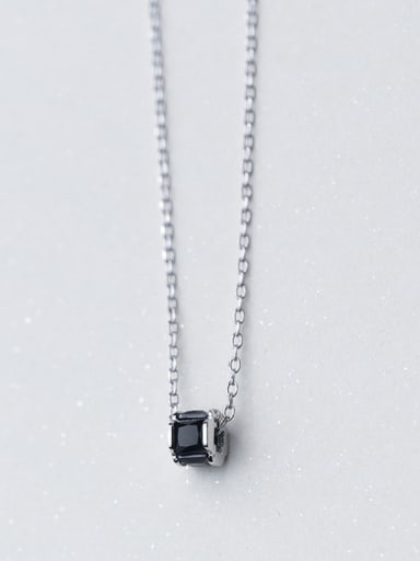 Delicate Black Geometric Shaped Rhinestone S925 Silver Necklace