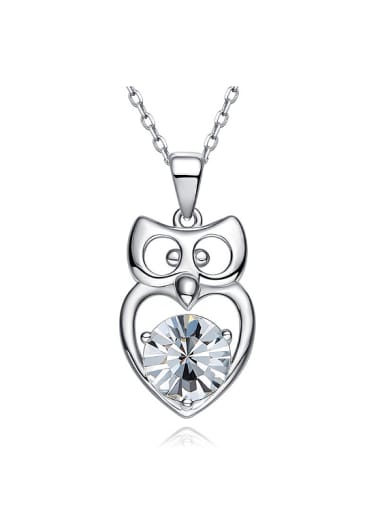 Simple Cubic Swarovski Crystal Little Owl Pendant 925 Silver Necklace