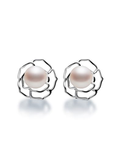 2018 Freshwater Pearl Hollow Flower stud Earring