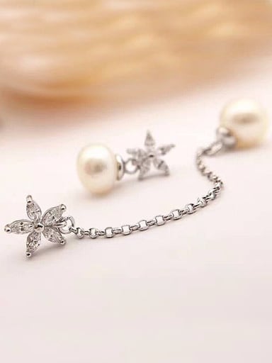 Freshwater Pearl Asymmetrical Flower threader earring