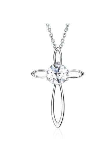 Simple Hollow Cross White Swarovski Crystal Pendant 925 Silver Necklace