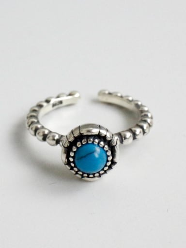 925 Sterling Silver With Antique Silver Plated Vintage Round Turquoise Rings