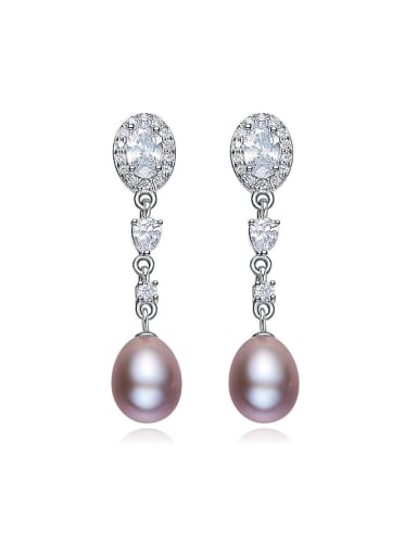 Fashion Freshwater Pearl Zircon Silver Stud Earrings