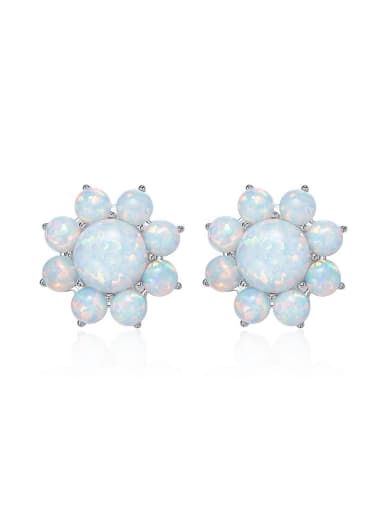 Fashion Little Opal stones Flowery 925 Silver Stud Earrings