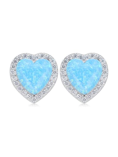 Fashion Heart Opal stone Cubic Shiny Zirconias 925 Silver Stud Earrings