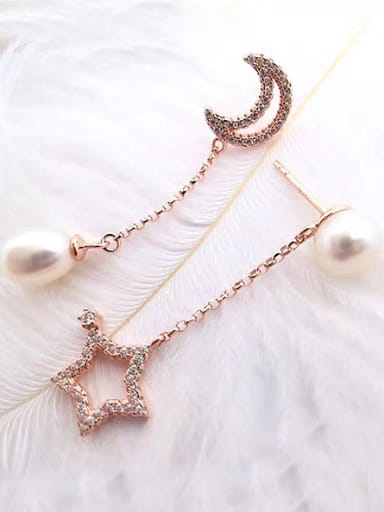 Moon Star Freshwater Pearl Drop threader earring