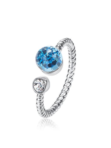 Fashion Blue Swarovski Crystal 925 Silver Opening Ring