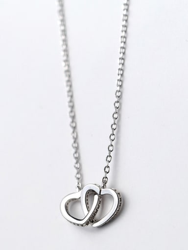 Exquisite Double Heart Shaped S925 Silver Necklace