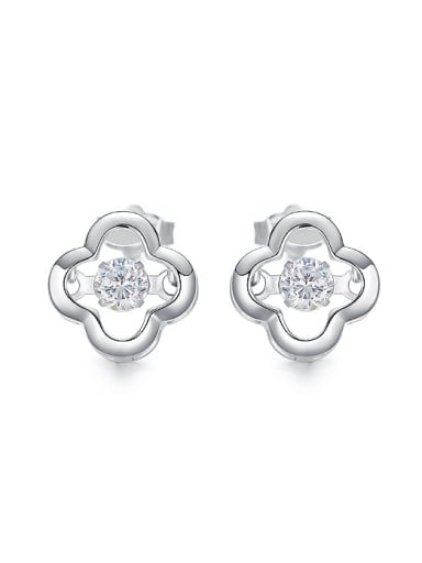 Tiny Hollow Four-leaf Clover Rotational Cubic Zircon 925 Silver Stud Earrings